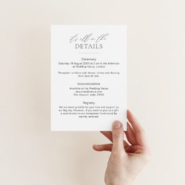 Tarjeta de detalles simple del boda con fuente ver (Subido por el creador)