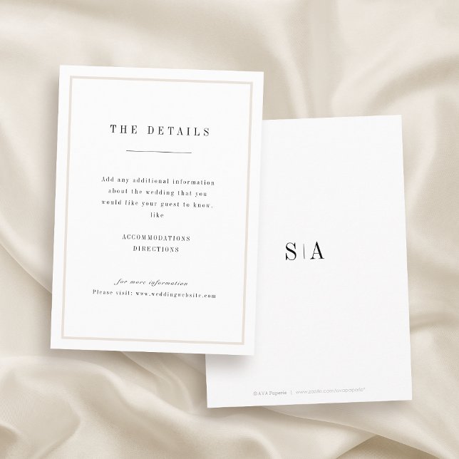 Tarjeta de detalles sofisticada de boda minimalist (Sophisticated minimalist wedding details card)