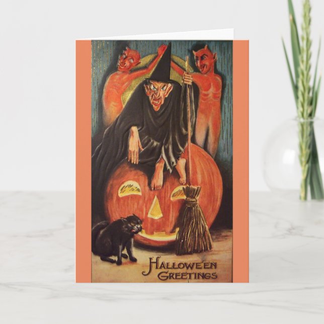 Tarjeta de Devlish Halloween del vintage (Anverso)