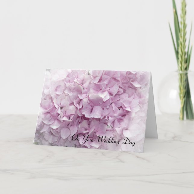 Tarjeta de Día de Boda de Hidrangea Rosa Suave (Anverso)
