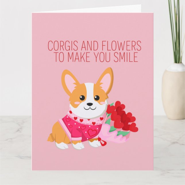 Tarjeta de día de Corgis y Flores Galentine (Anverso)