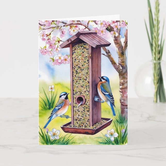 Tarjeta de Día de la Madre Alimentadora de Pájaros (Anverso)