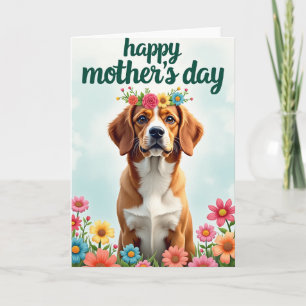 Tarjeta de día de la madre con perro de lino