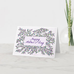 Tarjeta de Día de la Madre con vino morado y verde