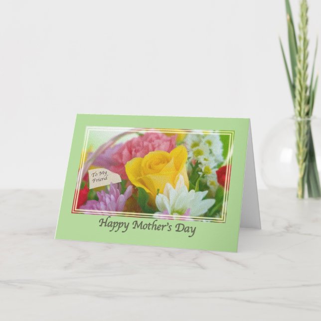Tarjeta de Día de la Madre de amigo con flores (Anverso)