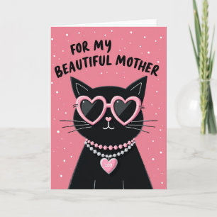 Tarjeta de Día de la Madre de Gato Rosa