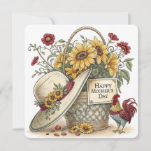 Tarjeta de Día de la Madre de girasol y gallo