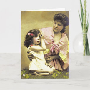 Tarjeta de Día de la Madre de hija y mamá de época