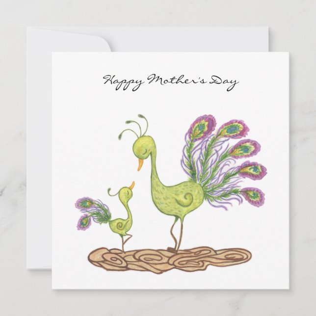 tarjeta de día de la madre de la acuarela pavo rea (Anverso)