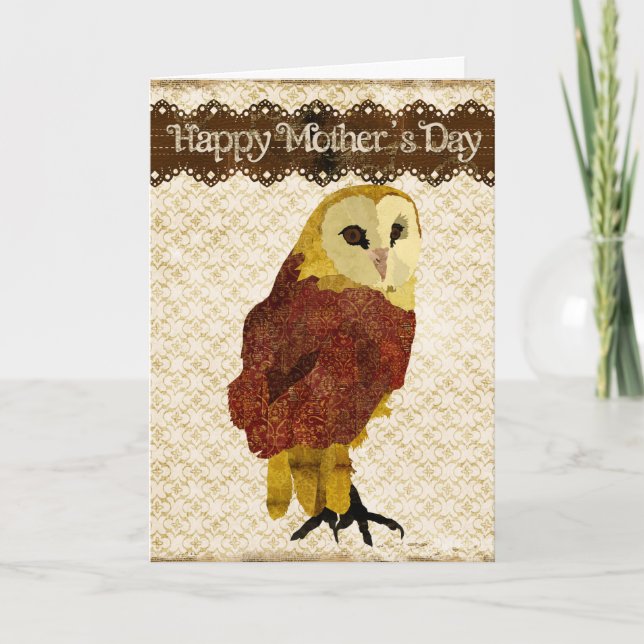 Tarjeta de Día de la Madre de Lechuza Ruby Dorada (Anverso)