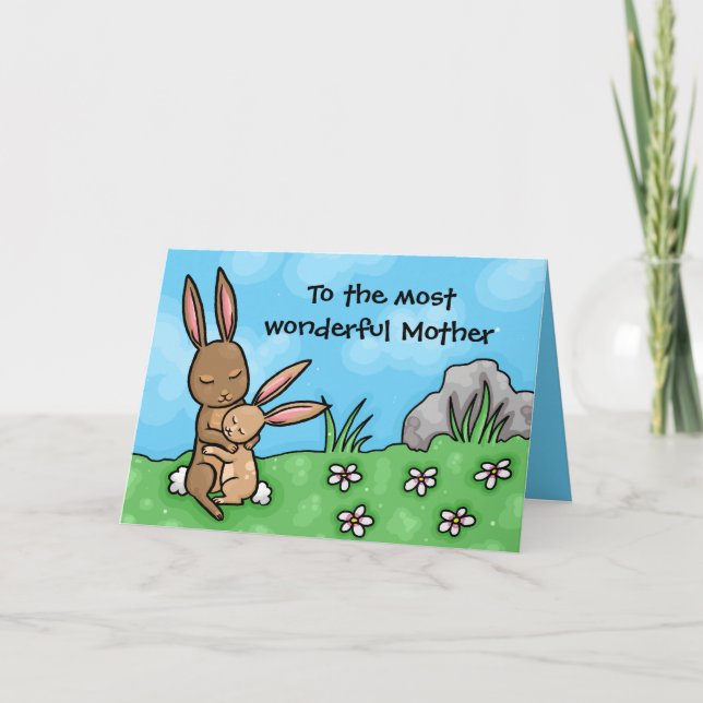 Tarjeta de Día de la Madre de madre y bebé Conejo (Anverso)
