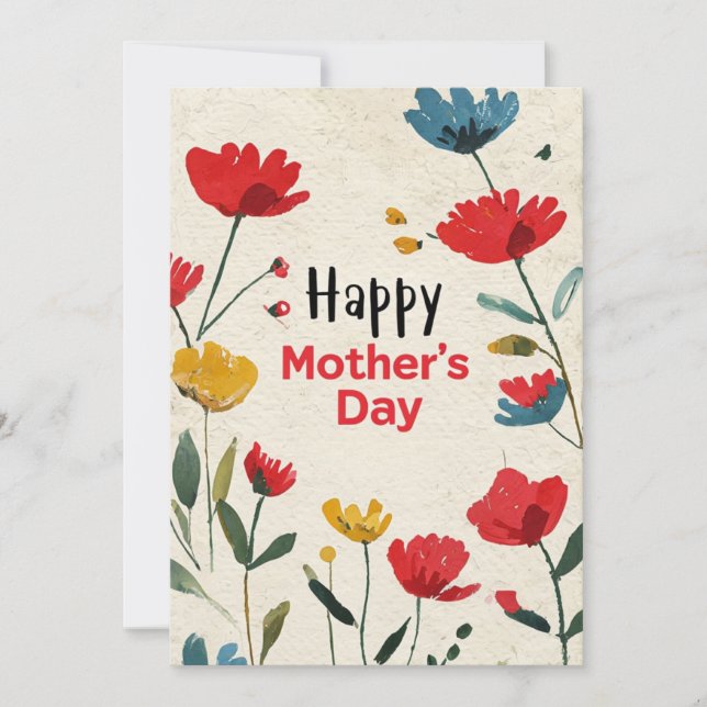 Tarjeta de Día de la Madre festivo impresa a mano (Anverso)