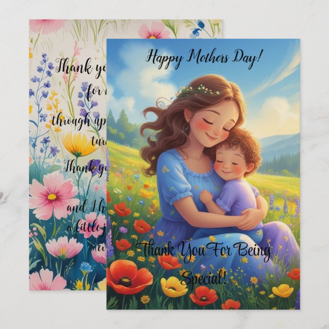 Tarjeta De Día de la Madre Floral Agradable Y Dulc (Anverso / Reverso)