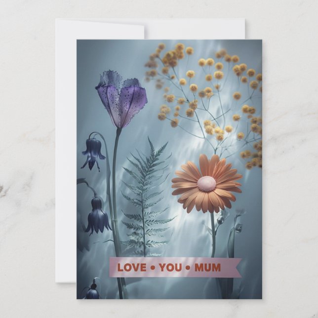 Tarjeta de Día de la Madre Floral Azul (Anverso)