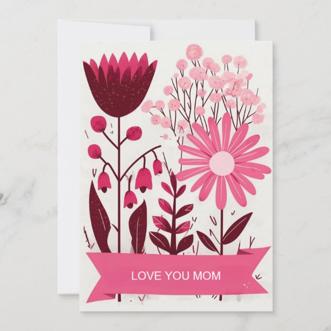 Tarjeta de Día de la Madre floral rosa clásica (Anverso)
