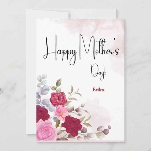 Tarjeta de Día de la Madre floral rosa personaliza (Anverso)