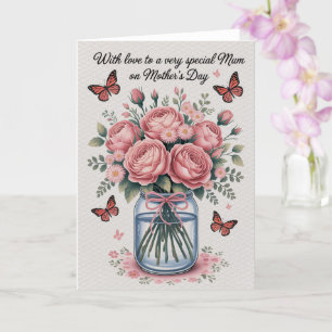 Tarjeta de Día de la Madre Mariposas Rosadas Flore