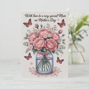 Tarjeta de Día de la Madre Mariposas Rosadas Flore