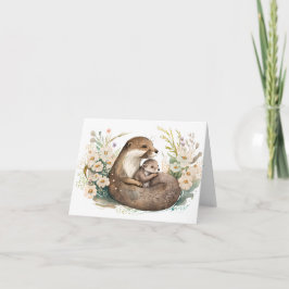 Tarjeta de Día de la Madre Otter para mamá y bebé
