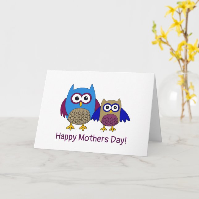 Tarjeta de Día de la Madre Owls (flor amarilla)