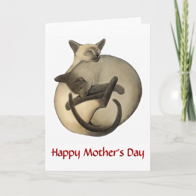 Tarjeta de Día de la Madre para gatos siameses (Anverso)