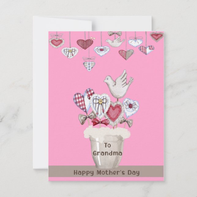 Tarjeta de Día de la Madre para la abuela en rosa (Anverso)