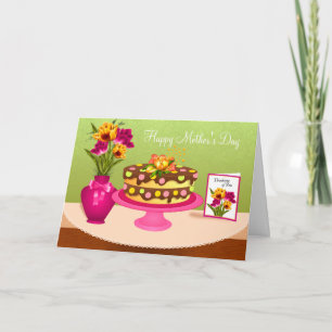 Tarjeta de Día de la Madre para pasteles y flores