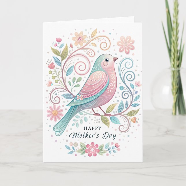 Tarjeta de Día de la Madre Pastel Bird (Anverso)