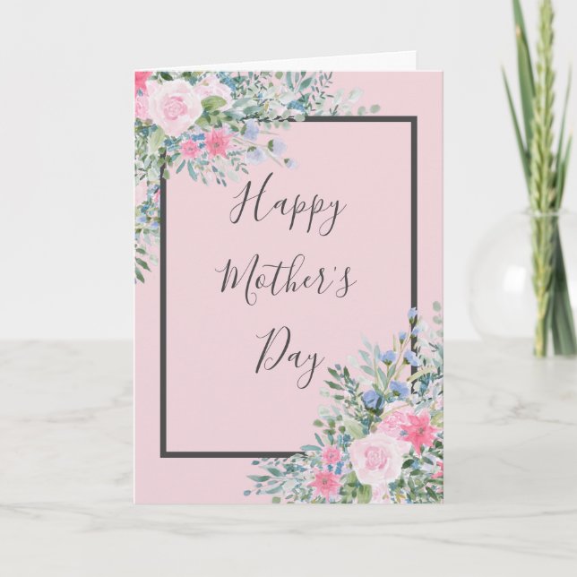 Tarjeta de Día de la Madre Rosa de acuarela (Anverso)