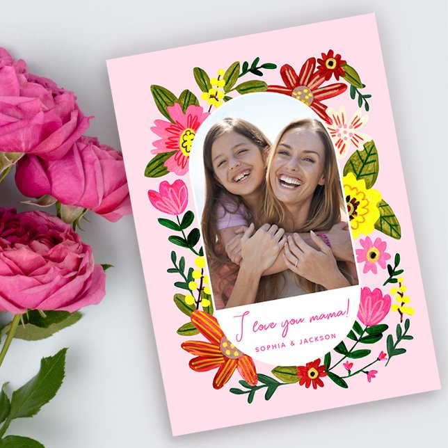 Tarjeta de Día de la Madre rosa floral Boho (Subido por el creador)