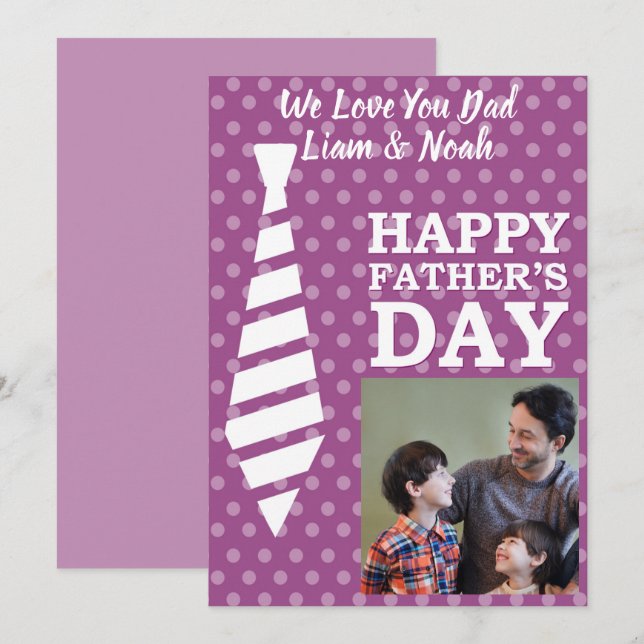 Tarjeta de Día de los Padres Púrpura con fotos de  (Anverso / Reverso)