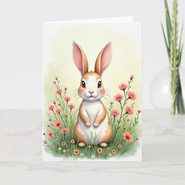 Tarjeta de día de primavera de conejito adorable (Anverso)
