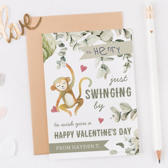 Tarjeta de Día de San Valentín Boho Safari Monkey (Subido por el creador)
