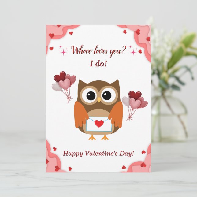 Tarjeta de Día de San Valentín de búho para niños (Anverso de pie)