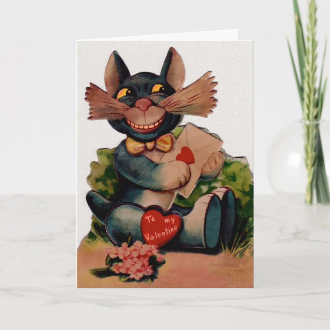Tarjeta de Día de San Valentín de gato de época (Anverso)