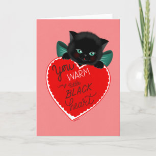 Tarjeta de Día de San Valentín de gato negro inspi