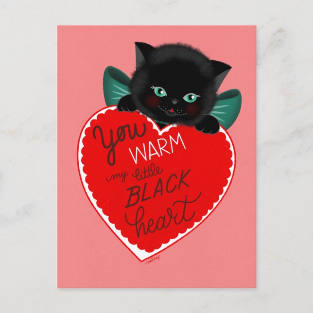Tarjeta de Día de San Valentín de gato negro inspi (Anverso)