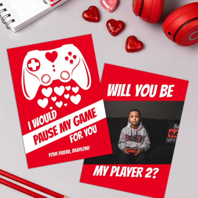 Tarjeta de Día de San Valentín de videojuegos (Video Game Kids Photo Valentines Day Card)