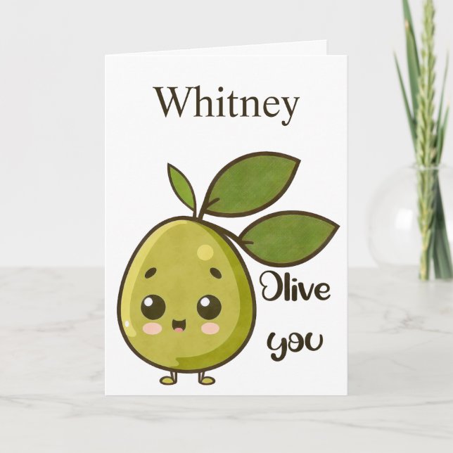 Tarjeta de Día de San Valentín Olive You Cute Oliv (Anverso)