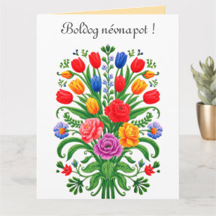 tarjeta de día del nombre de ramo floral colorido