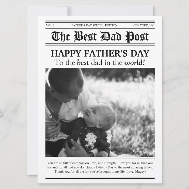 Tarjeta de Día del Padre con estilo de periódico a (Anverso)