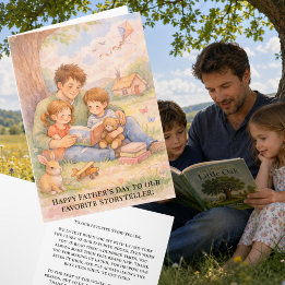 Tarjeta de Día del Padre con niños ilustrada con a