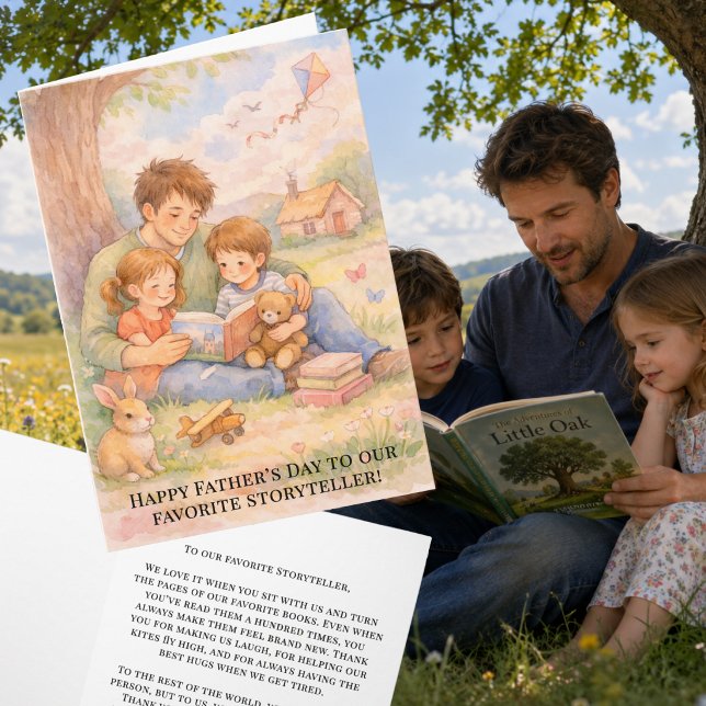 Tarjeta de Día del Padre con niños ilustrada con a (Subido por el creador)