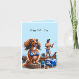 Tarjeta de Día del Padre para un Dachshund pescado