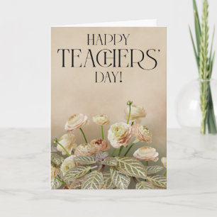 Tarjeta de Día del Profesor Floral Beige Neutral