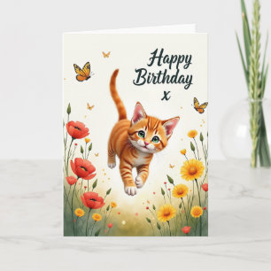 Tarjeta de día feliz con gatito rayado