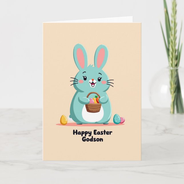 Tarjeta de día feliz de cesta de conejito (Anverso)