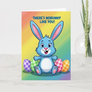 Tarjeta de día feliz de conejito azul