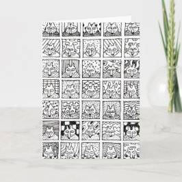 Tarjeta de dibujo de cuadrados de caras de zorros