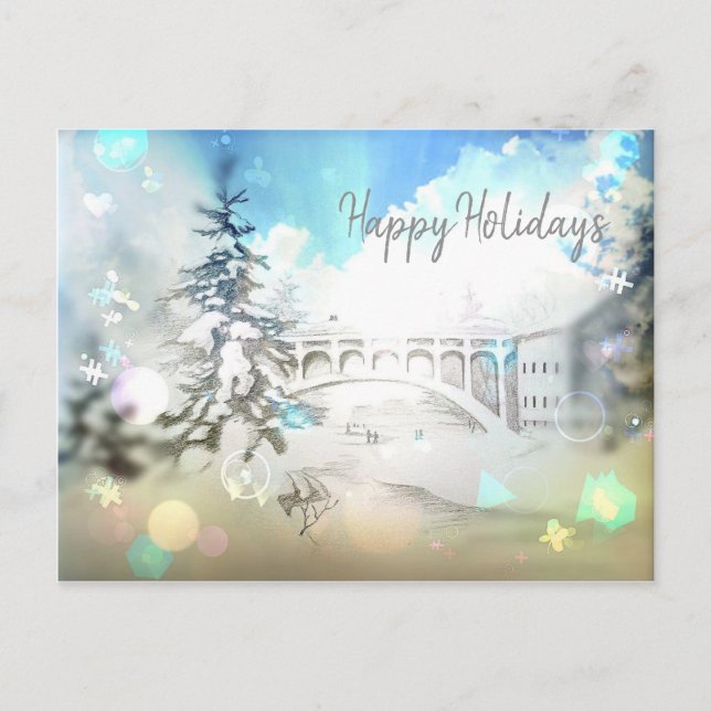 Tarjeta de dibujo de lápiz de Happy Holidays (Anverso)